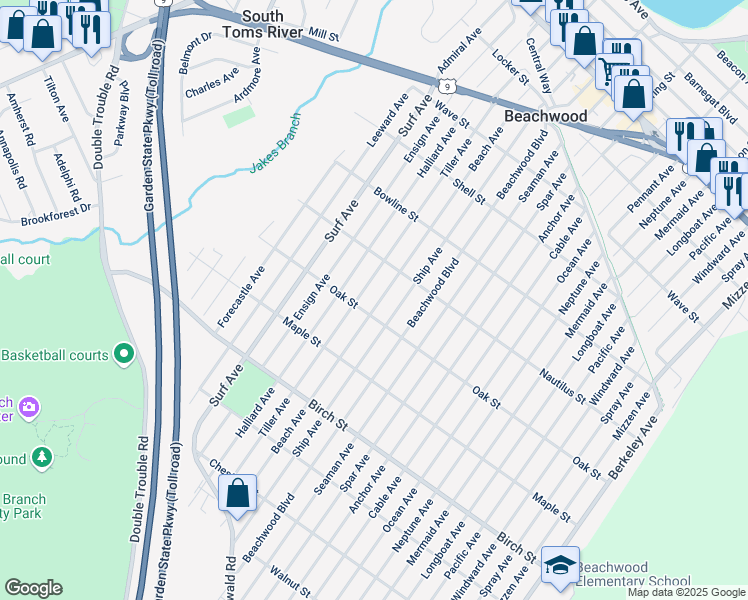 map of restaurants, bars, coffee shops, grocery stores, and more near 640 Beach Avenue in Beachwood