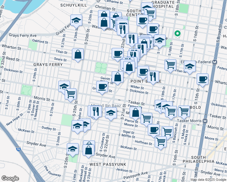 map of restaurants, bars, coffee shops, grocery stores, and more near 1514 South 22nd Street in Philadelphia