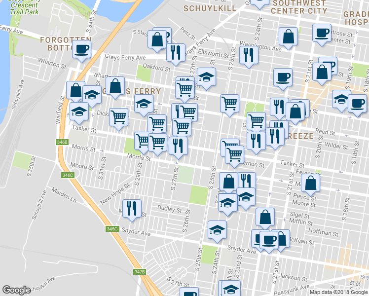 map of restaurants, bars, coffee shops, grocery stores, and more near in Philadelphia