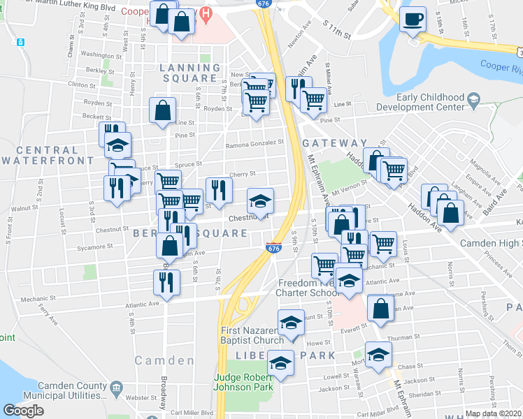 map of restaurants, bars, coffee shops, grocery stores, and more near 764 Mount Vernon Street in Camden