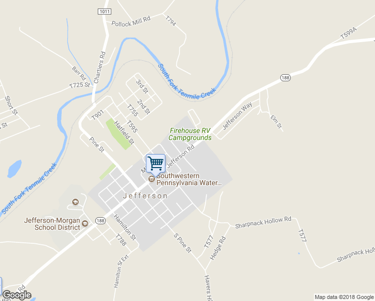 map of restaurants, bars, coffee shops, grocery stores, and more near 1465 Jefferson Road in Jefferson