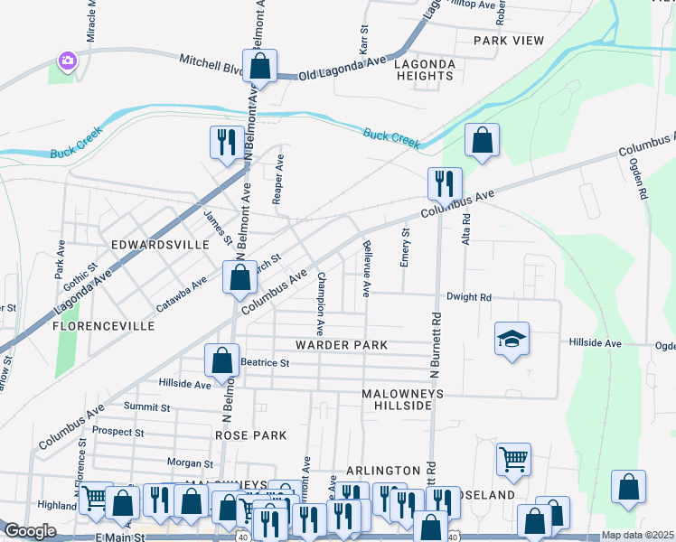 map of restaurants, bars, coffee shops, grocery stores, and more near 903 Homestead Avenue in Springfield