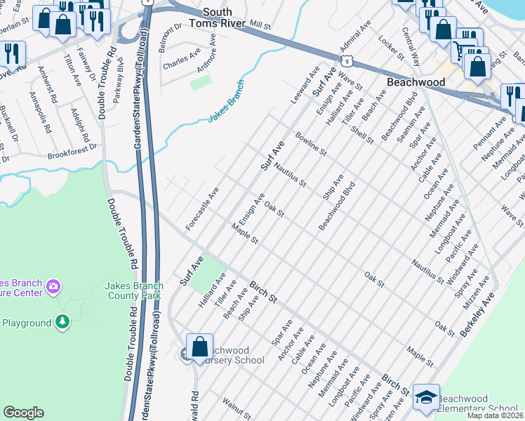 map of restaurants, bars, coffee shops, grocery stores, and more near 708 Halliard Ave in Beachwood
