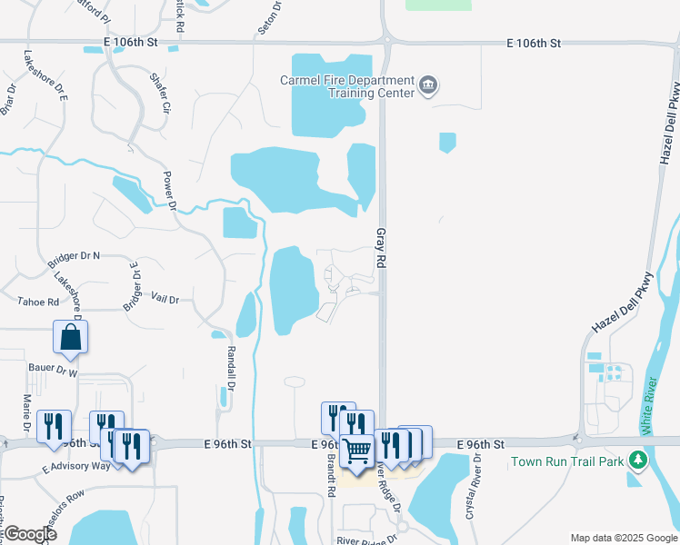 map of restaurants, bars, coffee shops, grocery stores, and more near 73 Fair Haven Drive in Indianapolis