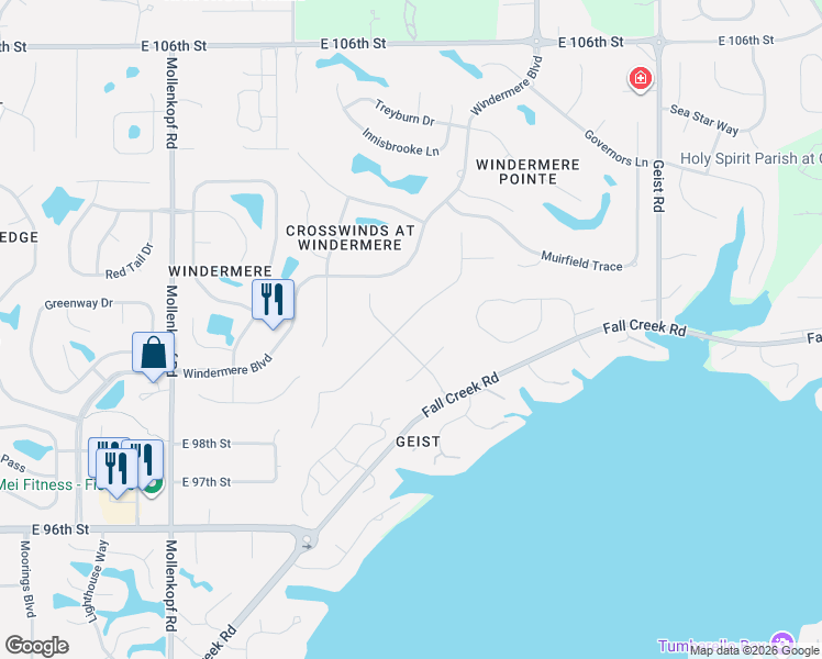 map of restaurants, bars, coffee shops, grocery stores, and more near 9905 Ridge Dr in Indianapolis
