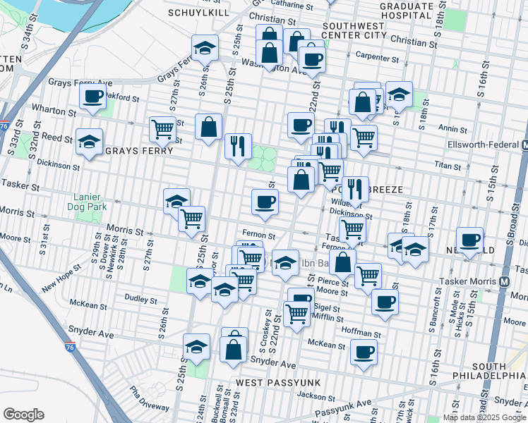 map of restaurants, bars, coffee shops, grocery stores, and more near 2304 Greenwich Street in Philadelphia