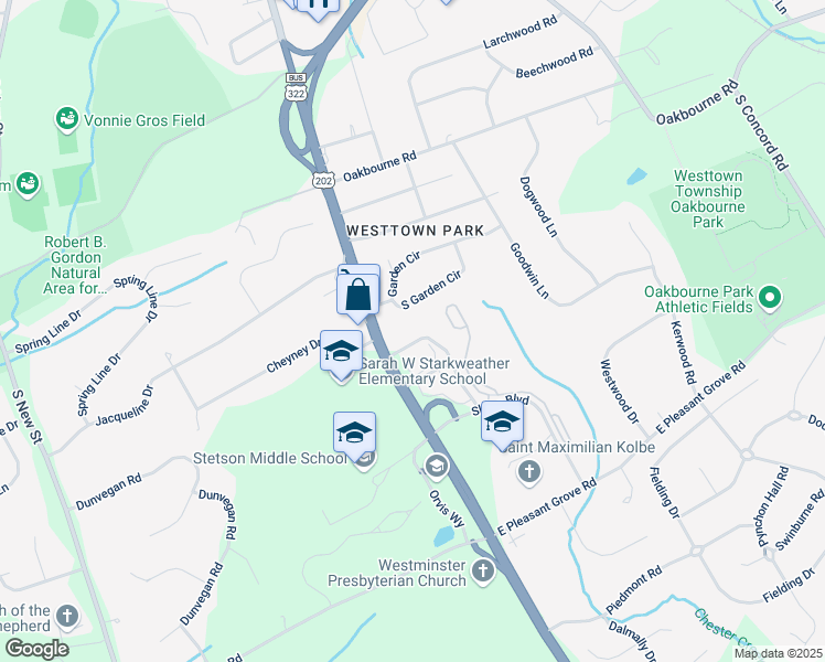 map of restaurants, bars, coffee shops, grocery stores, and more near 1041 Wilmington Pike in West Chester
