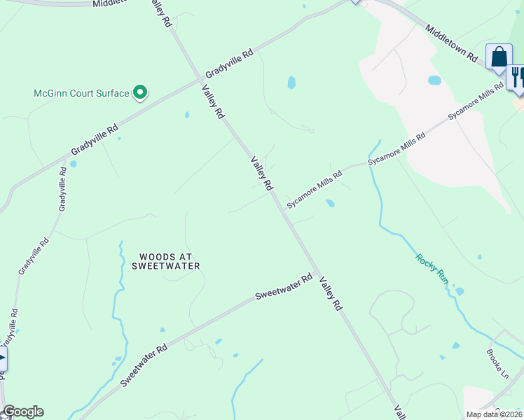 map of restaurants, bars, coffee shops, grocery stores, and more near 1208 Valley Road in Glen Mills