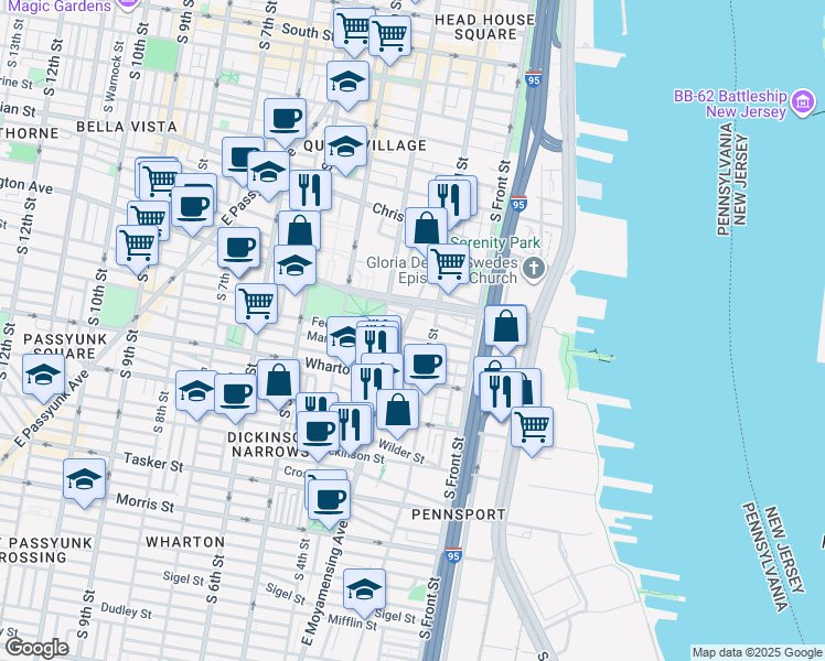 map of restaurants, bars, coffee shops, grocery stores, and more near 231 Federal Street in Philadelphia