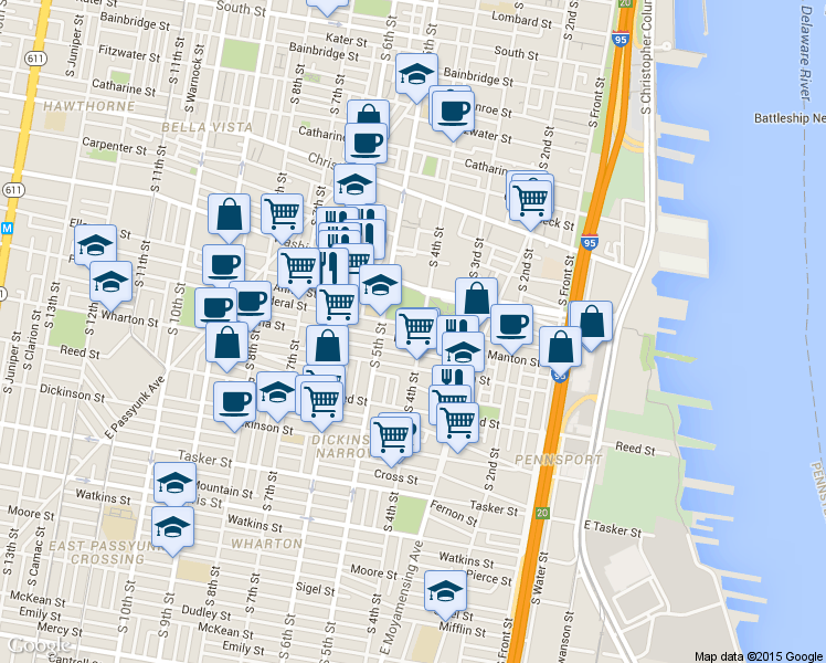 map of restaurants, bars, coffee shops, grocery stores, and more near 409 Manton Street in Philadelphia