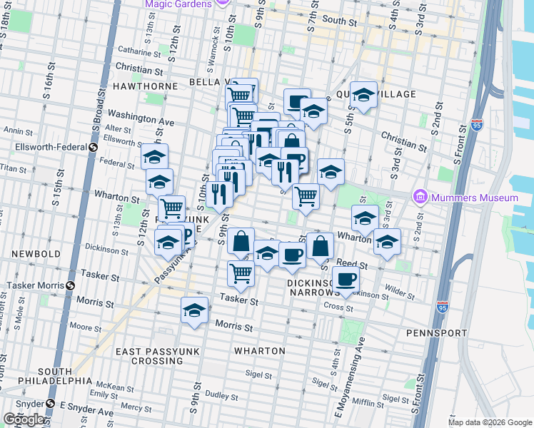 map of restaurants, bars, coffee shops, grocery stores, and more near 1232 South 7th Street in Philadelphia