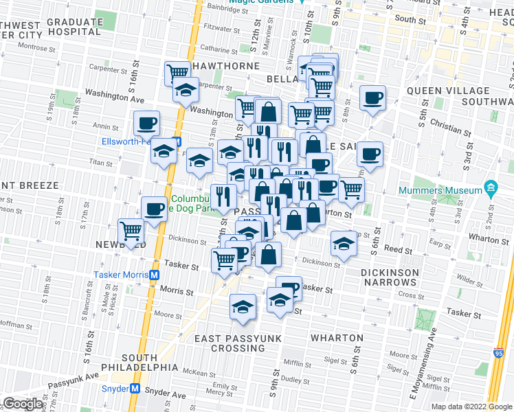 map of restaurants, bars, coffee shops, grocery stores, and more near in Philadelphia