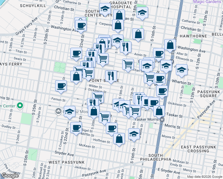 map of restaurants, bars, coffee shops, grocery stores, and more near in Philadelphia