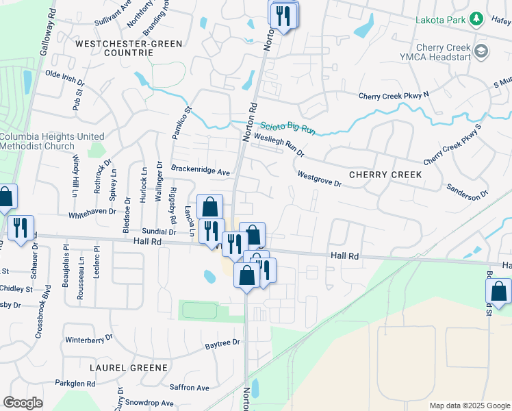 map of restaurants, bars, coffee shops, grocery stores, and more near 892 Westbury Lane South in Columbus