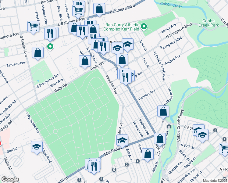 map of restaurants, bars, coffee shops, grocery stores, and more near 706 Yeadon Avenue in Yeadon