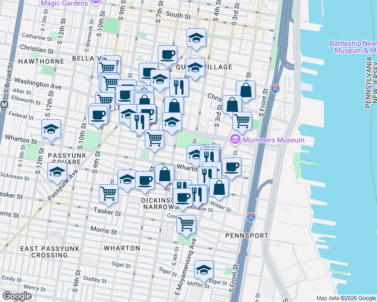 map of restaurants, bars, coffee shops, grocery stores, and more near 409 Manton Street in Philadelphia