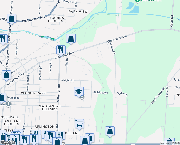 map of restaurants, bars, coffee shops, grocery stores, and more near 2880 Dwight Road in Springfield