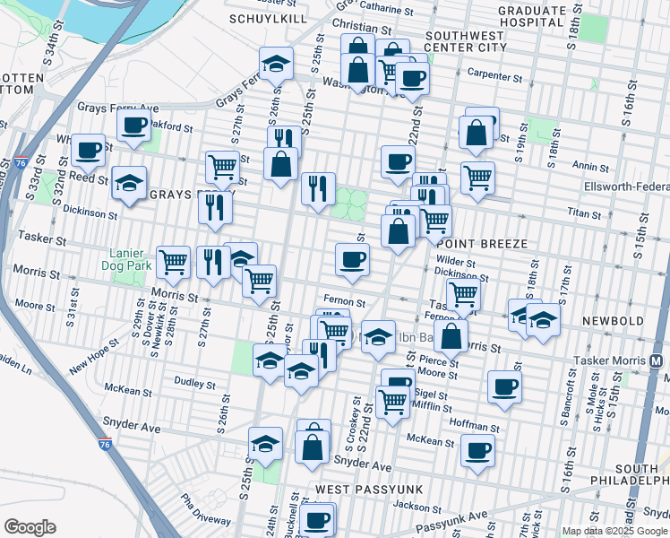 map of restaurants, bars, coffee shops, grocery stores, and more near 2334 Greenwich Street in Philadelphia
