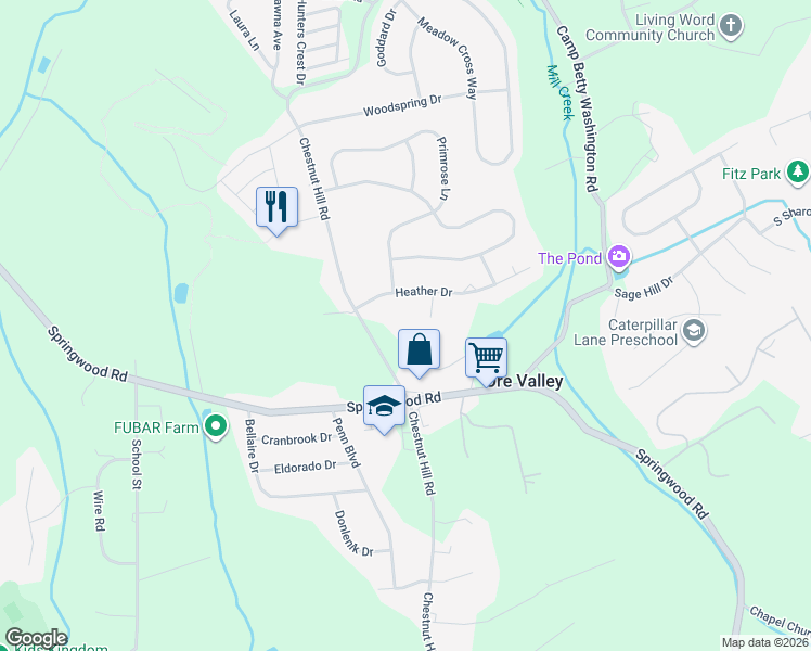 map of restaurants, bars, coffee shops, grocery stores, and more near 566 Chestnut Hill Road in York