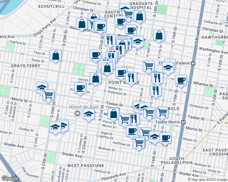 map of restaurants, bars, coffee shops, grocery stores, and more near 2021 Dickinson Street in Philadelphia