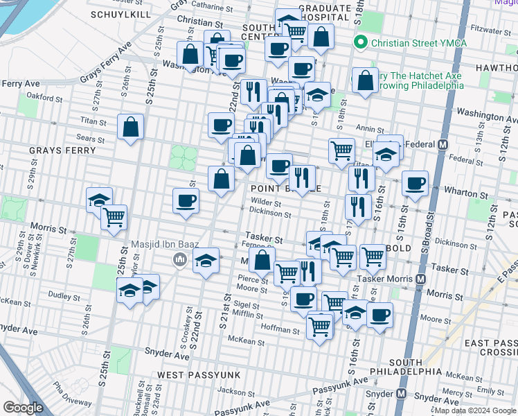 map of restaurants, bars, coffee shops, grocery stores, and more near 2029 Dickinson Street in Philadelphia