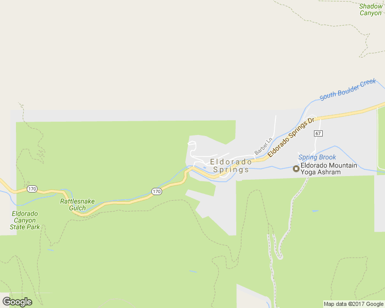 map of restaurants, bars, coffee shops, grocery stores, and more near 65 Baldwin Circle in Eldorado Springs