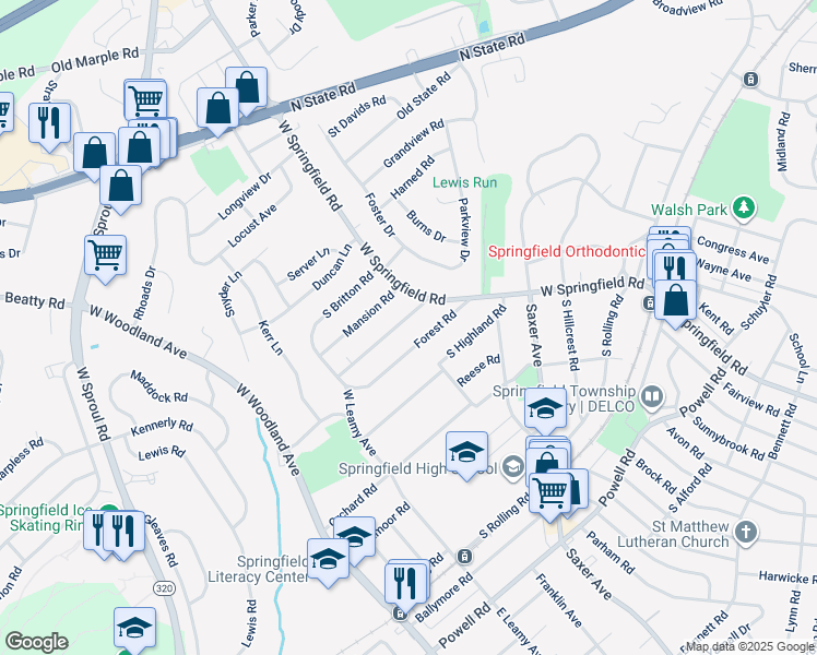 map of restaurants, bars, coffee shops, grocery stores, and more near 31 Shelburne Road in Springfield