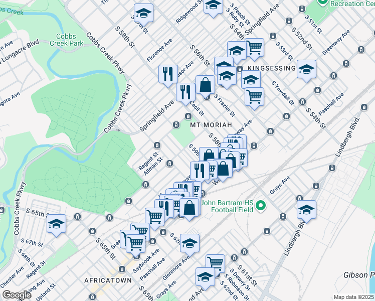 map of restaurants, bars, coffee shops, grocery stores, and more near 2005 South Redfield Street in Philadelphia