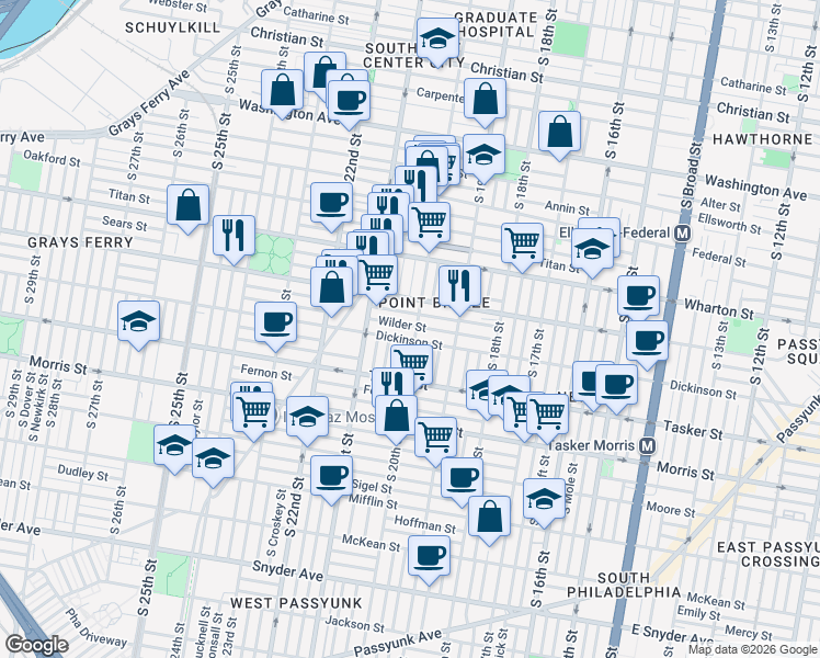 map of restaurants, bars, coffee shops, grocery stores, and more near 2020 Dickinson Street in Philadelphia