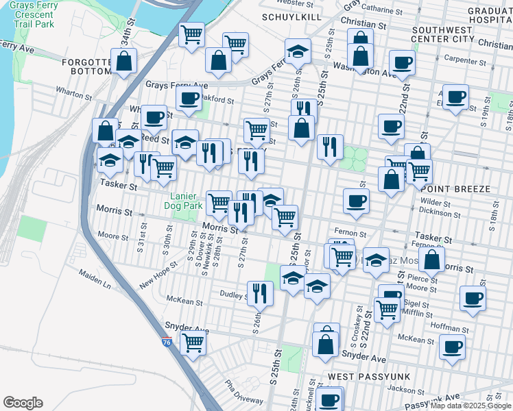 map of restaurants, bars, coffee shops, grocery stores, and more near in Philadelphia