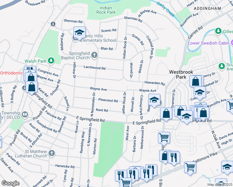 map of restaurants, bars, coffee shops, grocery stores, and more near 480 Wayne Avenue in Springfield