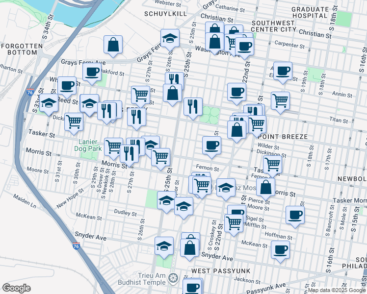 map of restaurants, bars, coffee shops, grocery stores, and more near 1546 South Taylor Street in Philadelphia