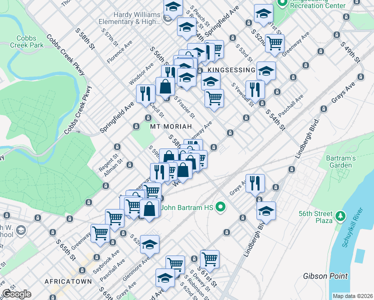 map of restaurants, bars, coffee shops, grocery stores, and more near in Philadelphia