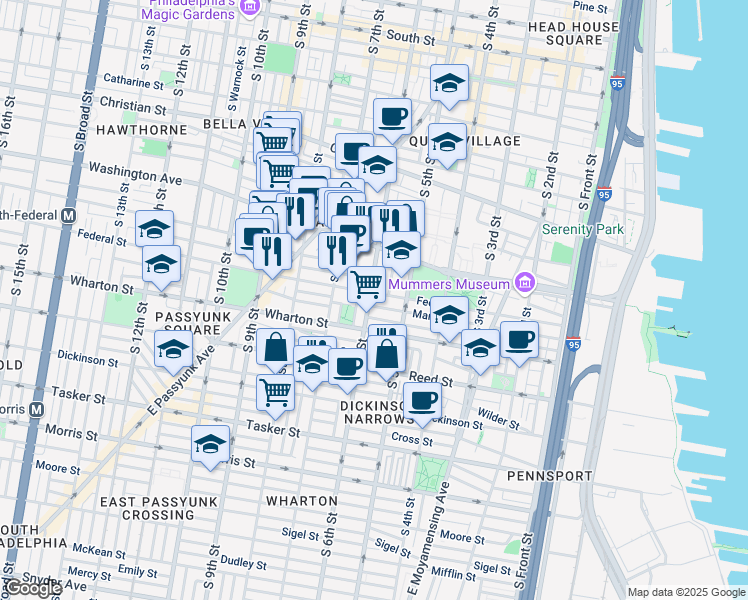 map of restaurants, bars, coffee shops, grocery stores, and more near 1226 South 6th Street in Philadelphia
