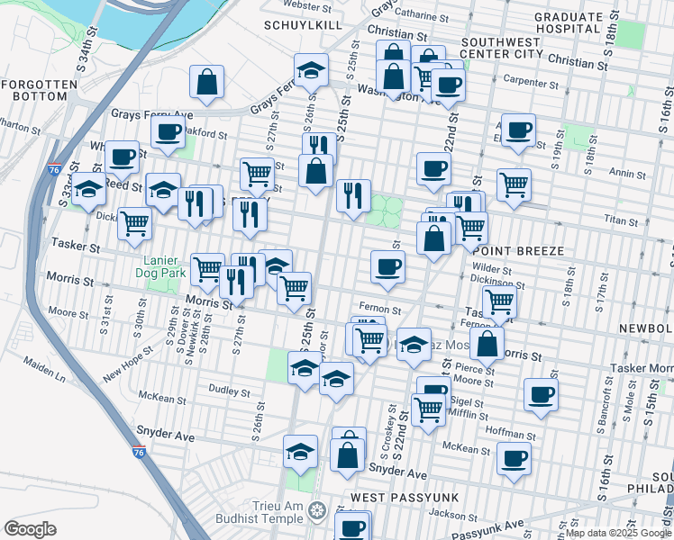 map of restaurants, bars, coffee shops, grocery stores, and more near 1546 South Taylor Street in Philadelphia