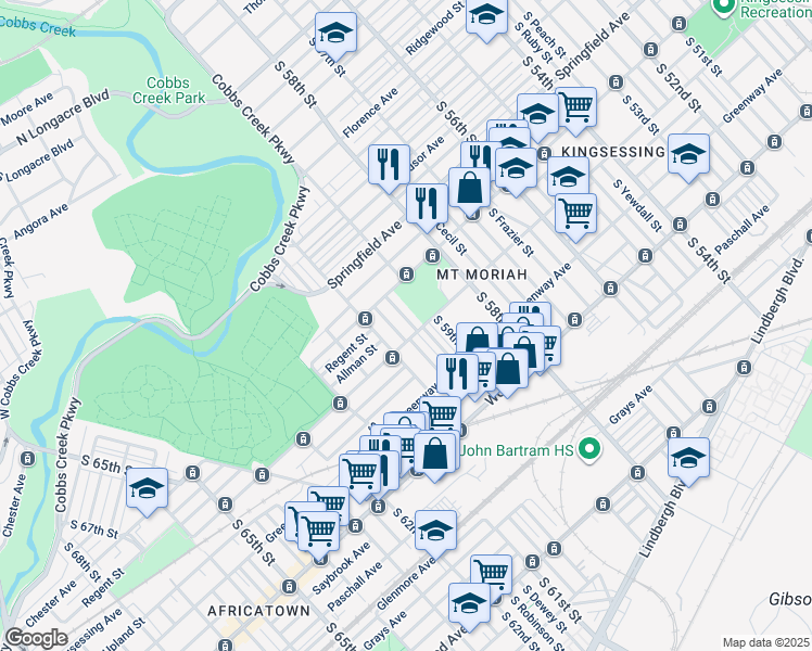 map of restaurants, bars, coffee shops, grocery stores, and more near 2001 South Salford Street in Philadelphia