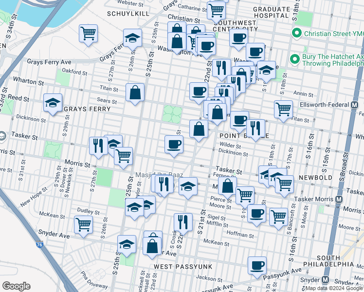 map of restaurants, bars, coffee shops, grocery stores, and more near 2240 Dickinson Street in Philadelphia