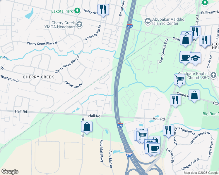 map of restaurants, bars, coffee shops, grocery stores, and more near 930 Regentshire Drive in Columbus
