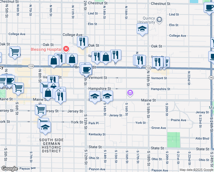 map of restaurants, bars, coffee shops, grocery stores, and more near 1401 Hampshire Street in Quincy