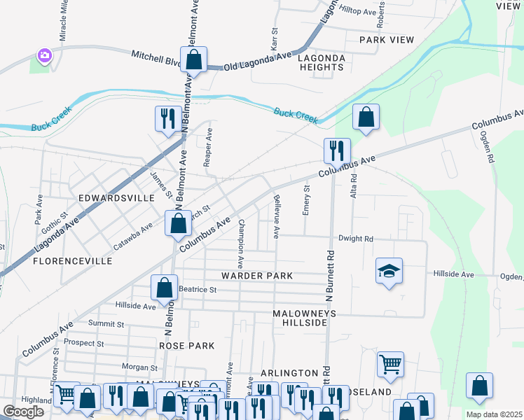 map of restaurants, bars, coffee shops, grocery stores, and more near 914 Homestead Avenue in Springfield