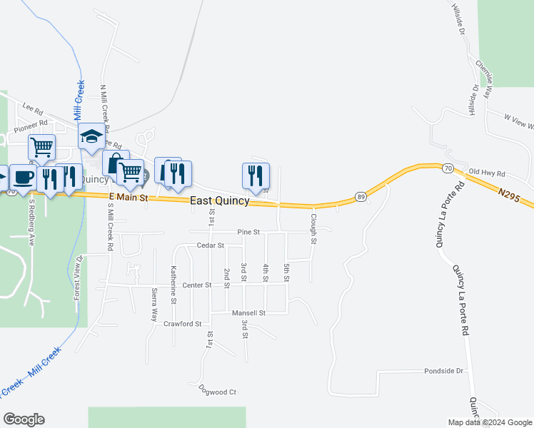 map of restaurants, bars, coffee shops, grocery stores, and more near 2266 East Main Street in Quincy