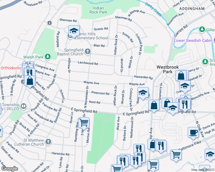 map of restaurants, bars, coffee shops, grocery stores, and more near 480 Wayne Avenue in Springfield