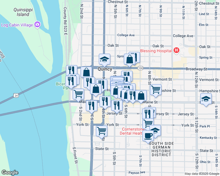 map of restaurants, bars, coffee shops, grocery stores, and more near 419 Hampshire Street in Quincy