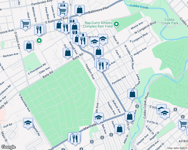 map of restaurants, bars, coffee shops, grocery stores, and more near 701 Yeadon Avenue in Lansdowne