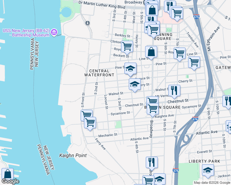 map of restaurants, bars, coffee shops, grocery stores, and more near 271 Mount Vernon Street in Camden