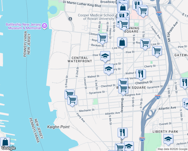 map of restaurants, bars, coffee shops, grocery stores, and more near 271 Mount Vernon Street in Camden