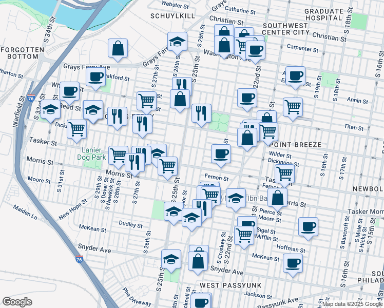 map of restaurants, bars, coffee shops, grocery stores, and more near 1546 South Taylor Street in Philadelphia