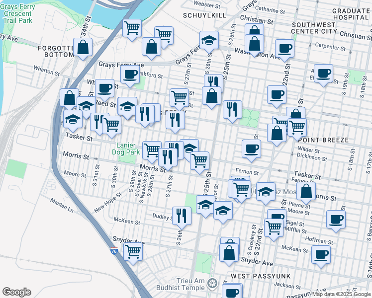 map of restaurants, bars, coffee shops, grocery stores, and more near in Philadelphia