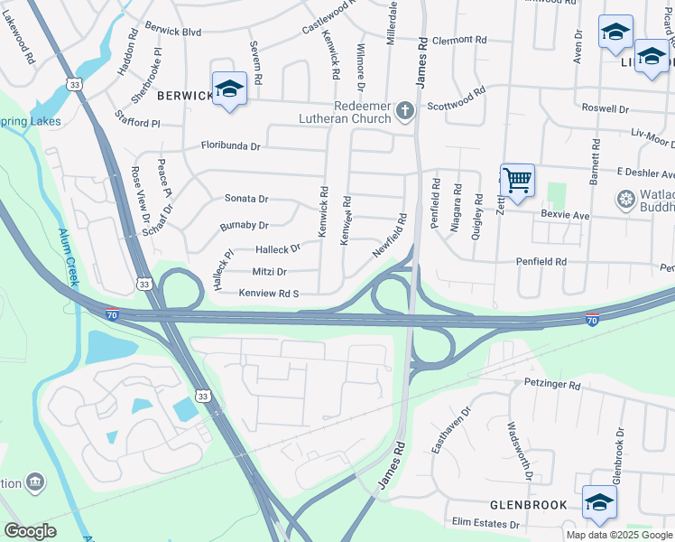 map of restaurants, bars, coffee shops, grocery stores, and more near 1801 Kenview Road in Columbus