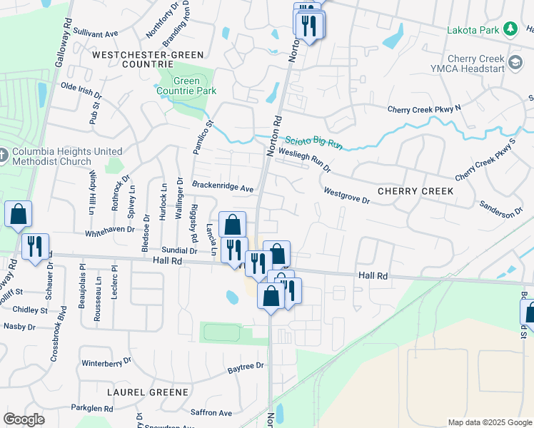 map of restaurants, bars, coffee shops, grocery stores, and more near in Columbus